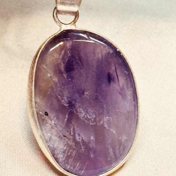 925 Sterling Silver Plated & Amethyst Stone/Crystal Oval Pendant EUC - Picture 7 of 11